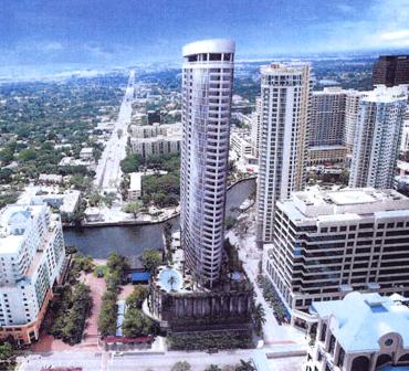 view of Icon Las Olas luxury condominium in Fort Lauderdale on the New River, Artist's Rendering